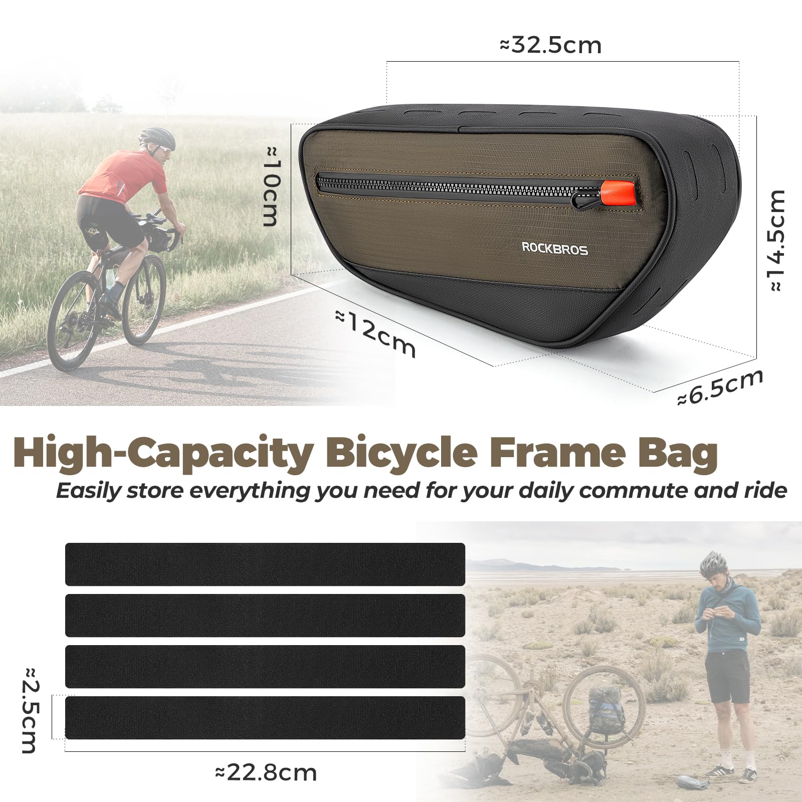 ROCKBROS Bolsa Tubo Superior Portaherramientas, 1,7L Bolsa Cuadro Triangular Bicicleta de Ciclismo para MTB Bicicleta Carretera Gravel
