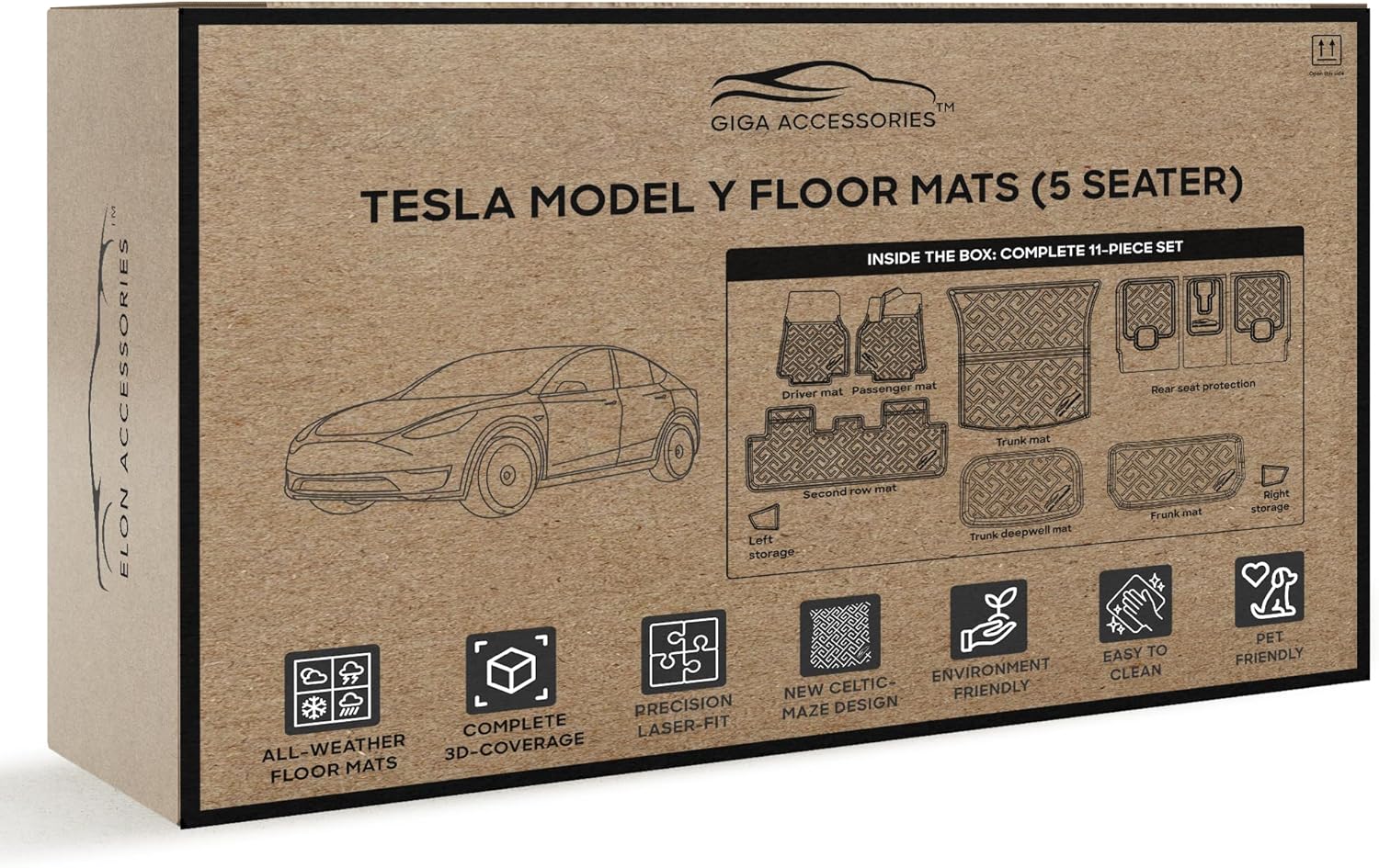 11-Piece, Tesla Model Y All-Weather Floor Mats for 5-Seater
