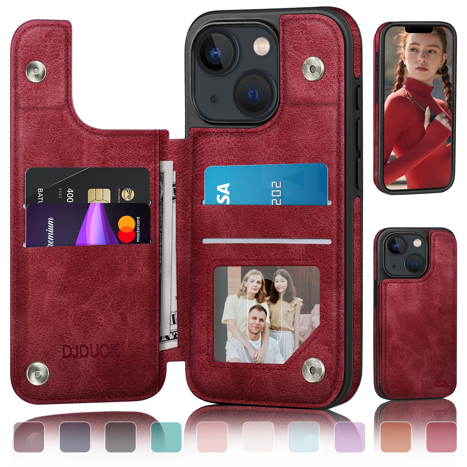 DJDUCK Designed for iPhone 13 Case Wallet with Card Holder, [Magnetic Clasp Cover] [RFID Blocking Leather Protection] Shockproof Women Men Cases 6.1