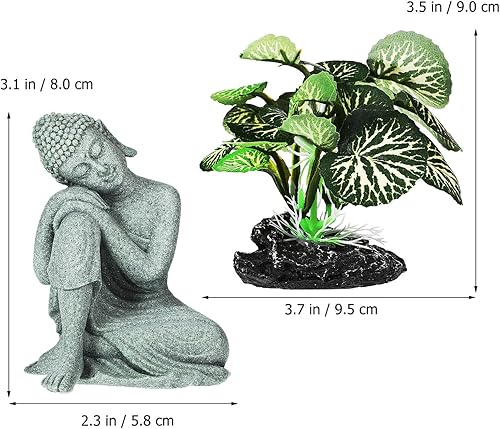 Miniatura 7 de Buda para pecera, 1 juego de decoraciones de acuario para pecera, diseño de hojas acuáticas, decoración de Buda para el hogar