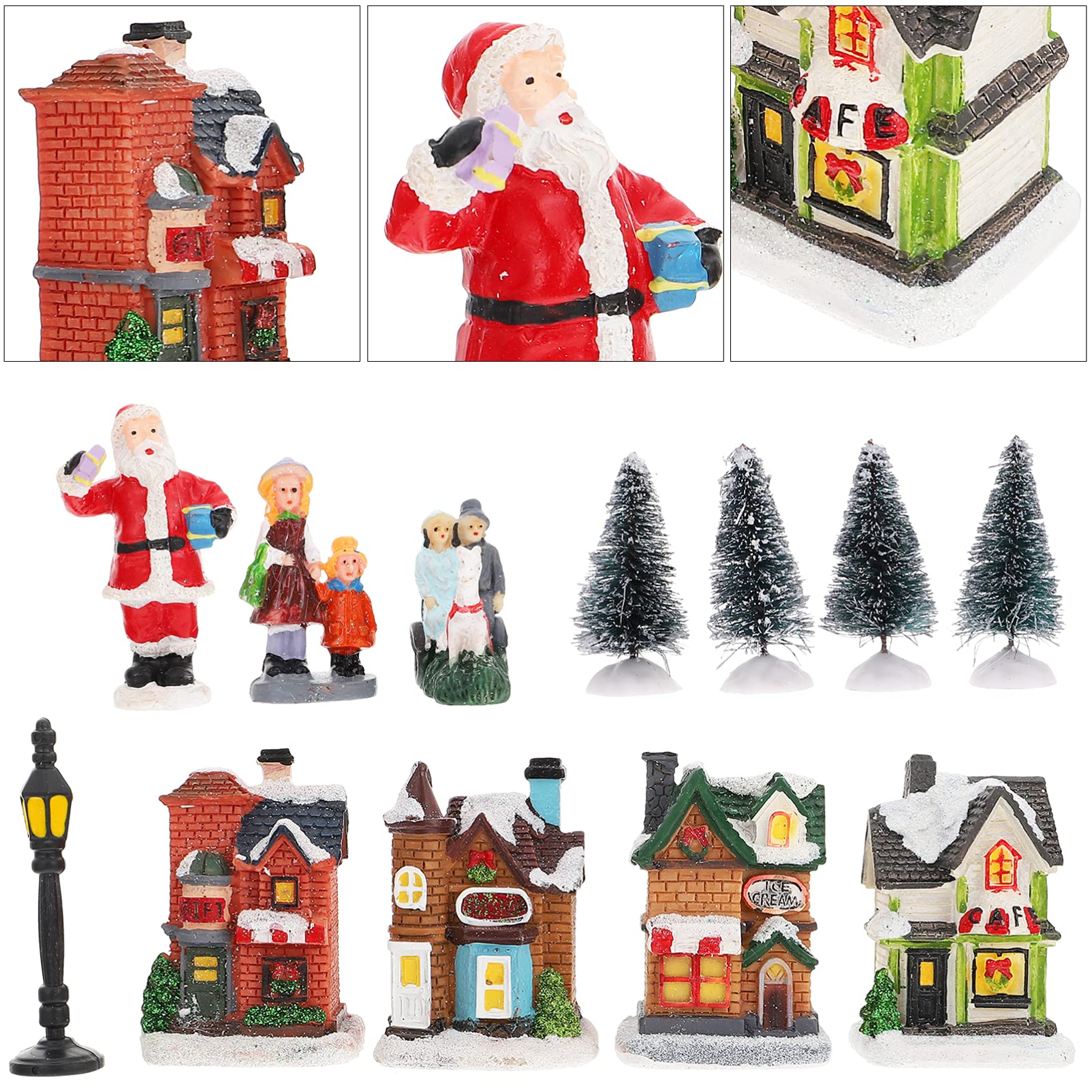 Amosfun Adornos Luminosos para Casas De Nieve Pequeño Pueblo Navideño Iluminado De Resina Decoración Navideña De Casa para Fiesta