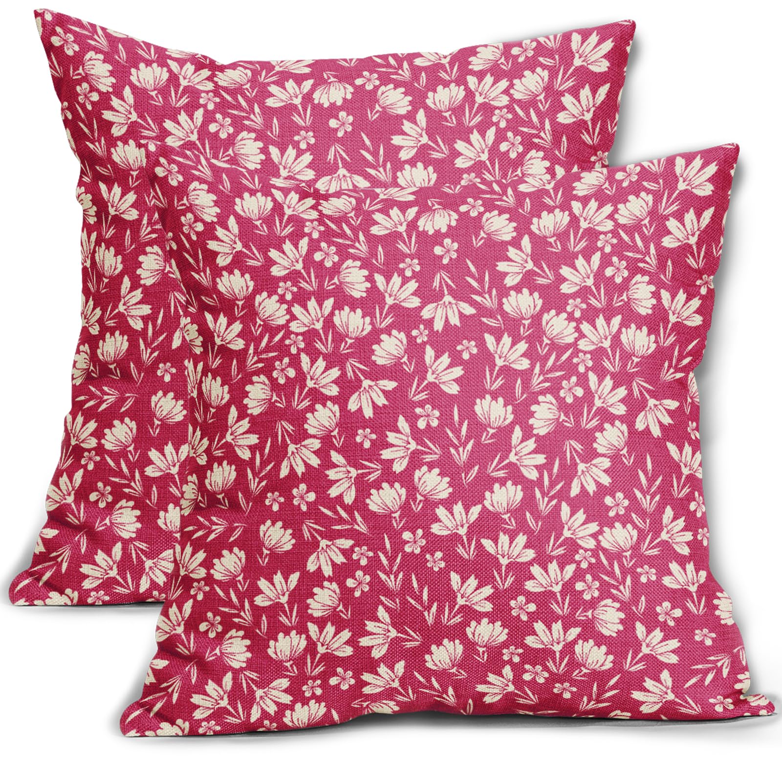 Aytipun Hot Pink Pillow Covers 20x20 Set of 2 Vintage Floral Rustic Old Style Cute Flower Print Decorative Outdoor Pillowcases Seasonal Farmhouse Throw Cushion Case Decor for Couch Sofa Bed