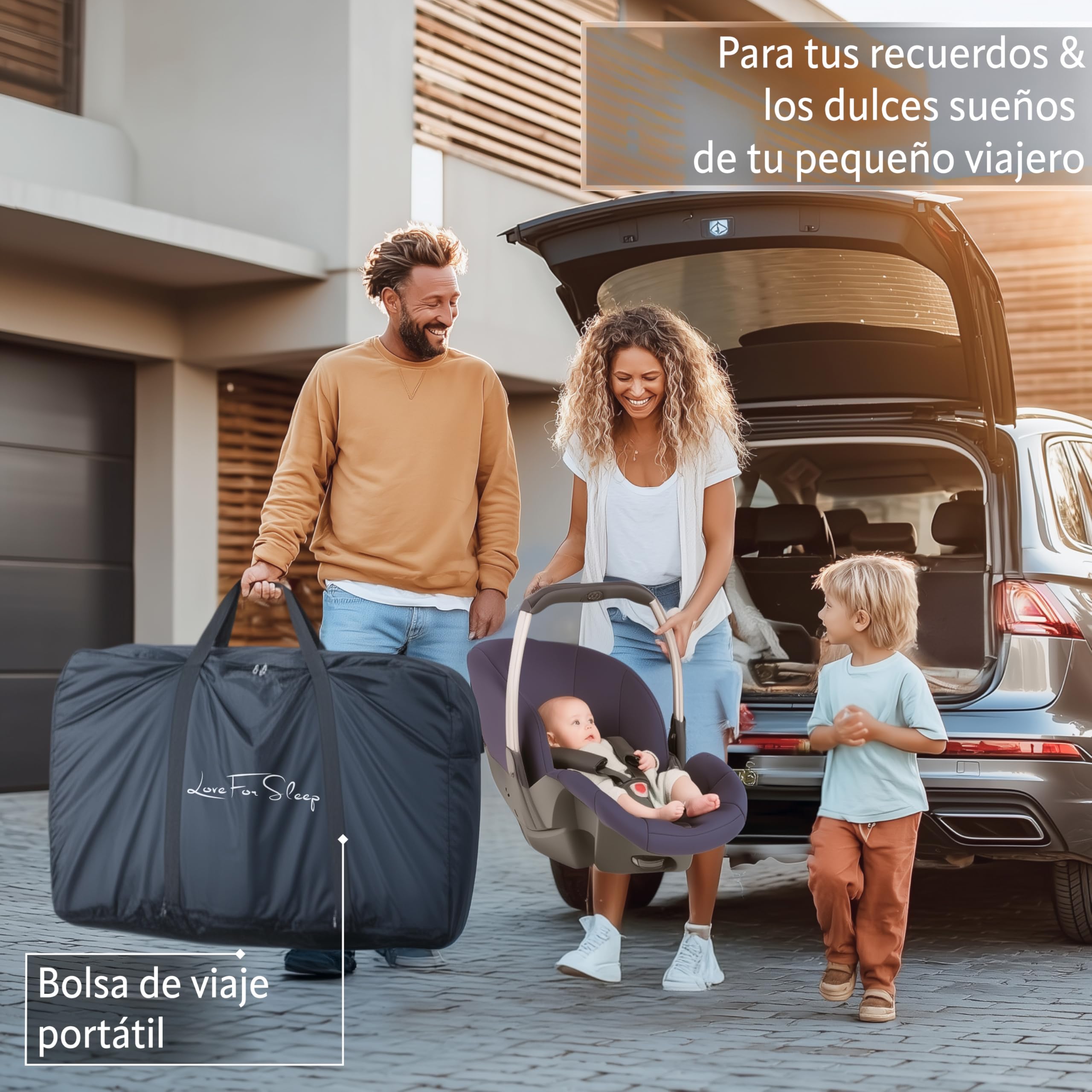 Love For Sleep SnooBee Next To Me Cuna Colecho & Cuna Independiente – 6 Niveles de Altura, Ruedas, colchón, Laterales de Malla Transpirable con mosquitera, Plegable con Bolsa (0–6 Meses) – Caqui/Pino