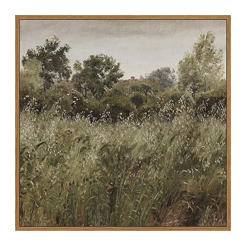 InSimSea Square Framed Canvas Wall Art, Vintage Farmhouse Natural Field