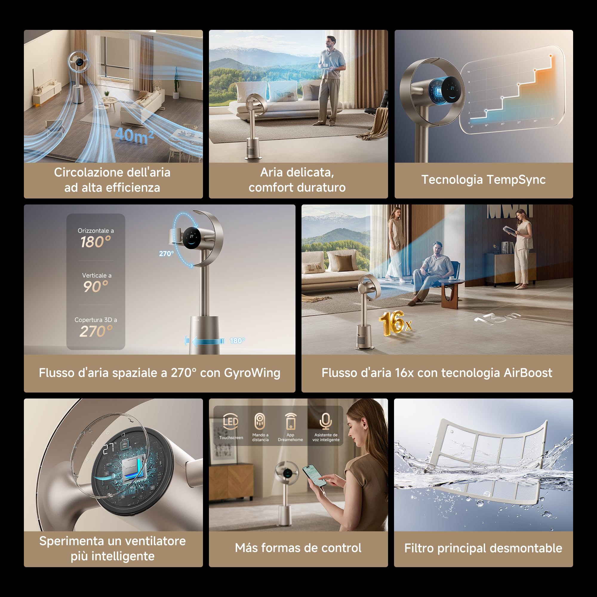 DREAME MF10 Ventilatore senza Pale con Flusso d’Aria a 270°, Circolazione in Tutta la Stanza, Flusso d’Aria che si Adatta alla Temperatura, Sperimenta un Nuovo Tipo di Ventilazione, Filtro Lavabile