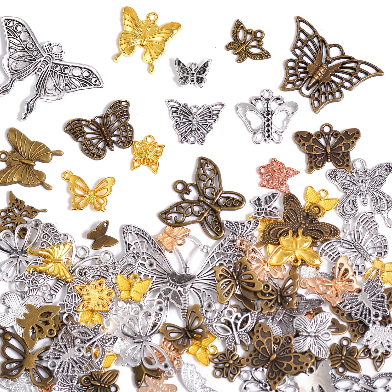 stino100g Metal Pendant Charms for Jewelry Making, Bulk Silver & Gold Plated Charms for Braclet Necklace Crafts, Animal Plant Flower Pet and so on