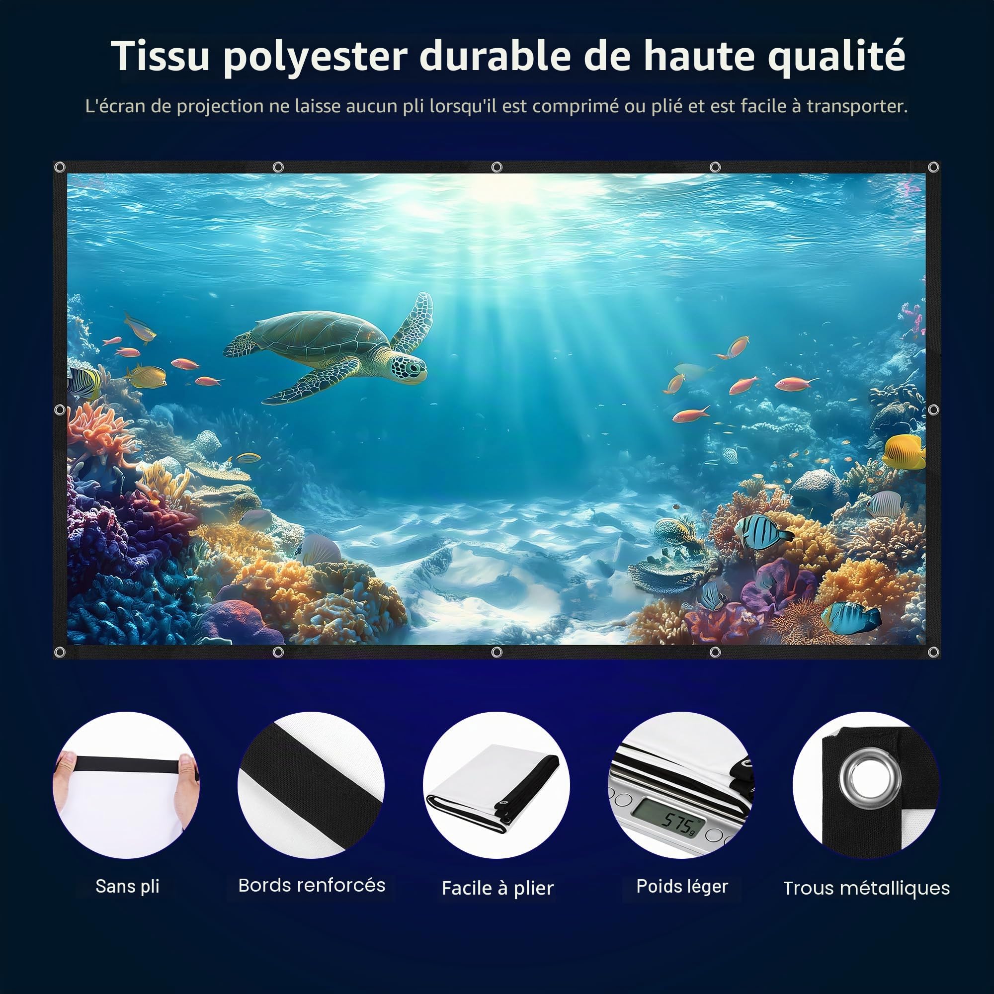 120 Pouces Écran de Projection Portable Extérieur, 16: 9 4K HD Double Face Anti-Plis Pliable Projection Intérieur, Écran Projecteur Lavable pour Camping Extérieur, Cinéma Maison et Fête