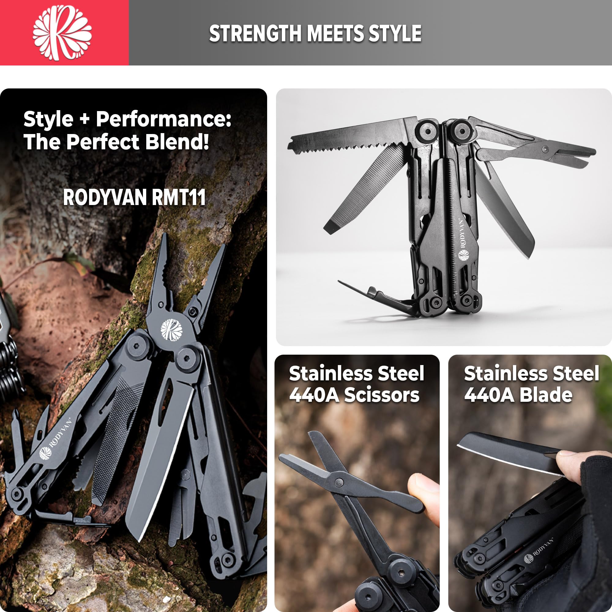 RODYVAN Set di attrezzi multiuso 19 in 1 in acciaio inox con temperamatite, set di cacciaviti, apribottiglie, accessori da campeggio di sopravvivenza, regalo per uomini e papà, kit di attrezzi fai da