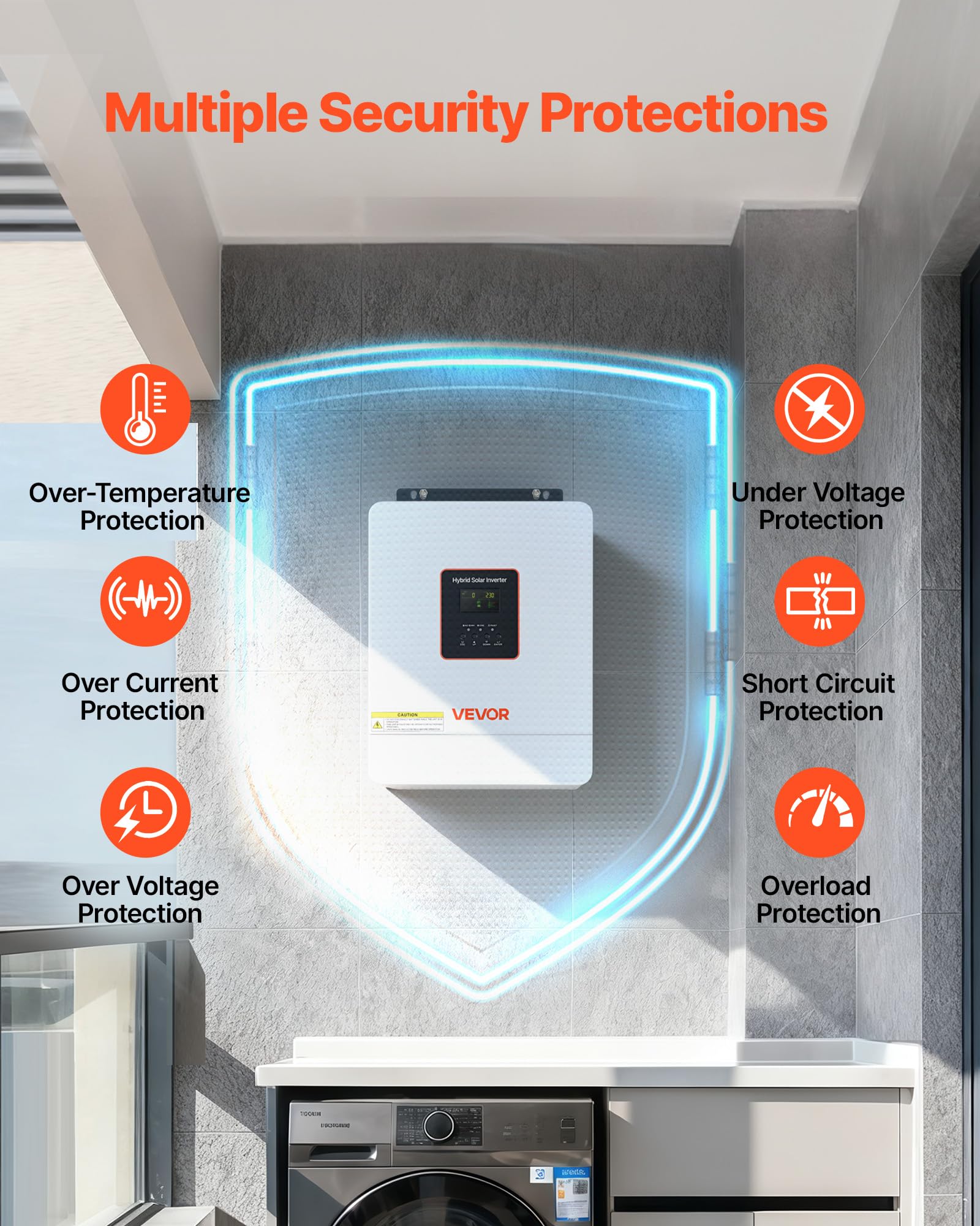 VEVOR Inverter Solare Ibrido 4000 W da 24 V CC a 230 V CA, Inverter e Caricabatterie a Onda Sinusoidale Pura con Regolatore Solare MPPT da 120 A Integrato, Modulo WiFi, Monofase