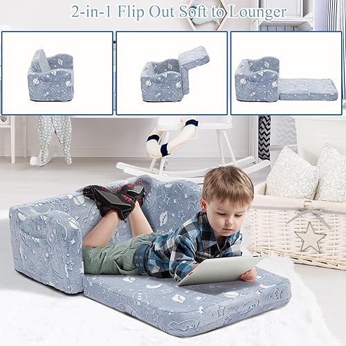 Miniatura 3 de MISHAO Sofá infantil plegable extra ancho para 2 asientos, sofá convertible para bebé, sofá extraíble, cama plegable para niños pequeños, funda