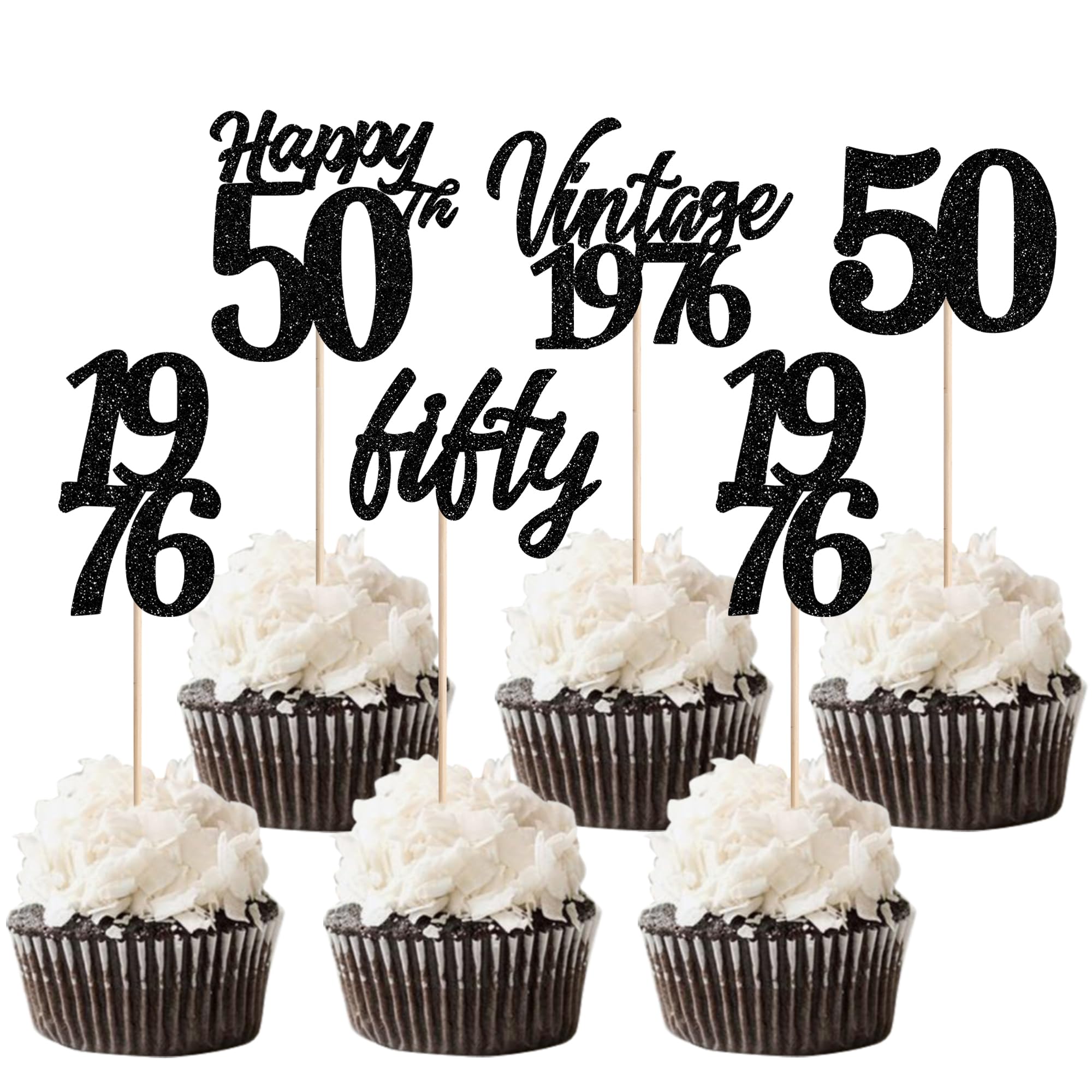 30PCS Happy 50th Birthday Cupcake Toppers Cheers to 50 Vintage 1976 Cupcake Picks Hello 50 Fifty 50th Birthday Decorations for 50th Wedding