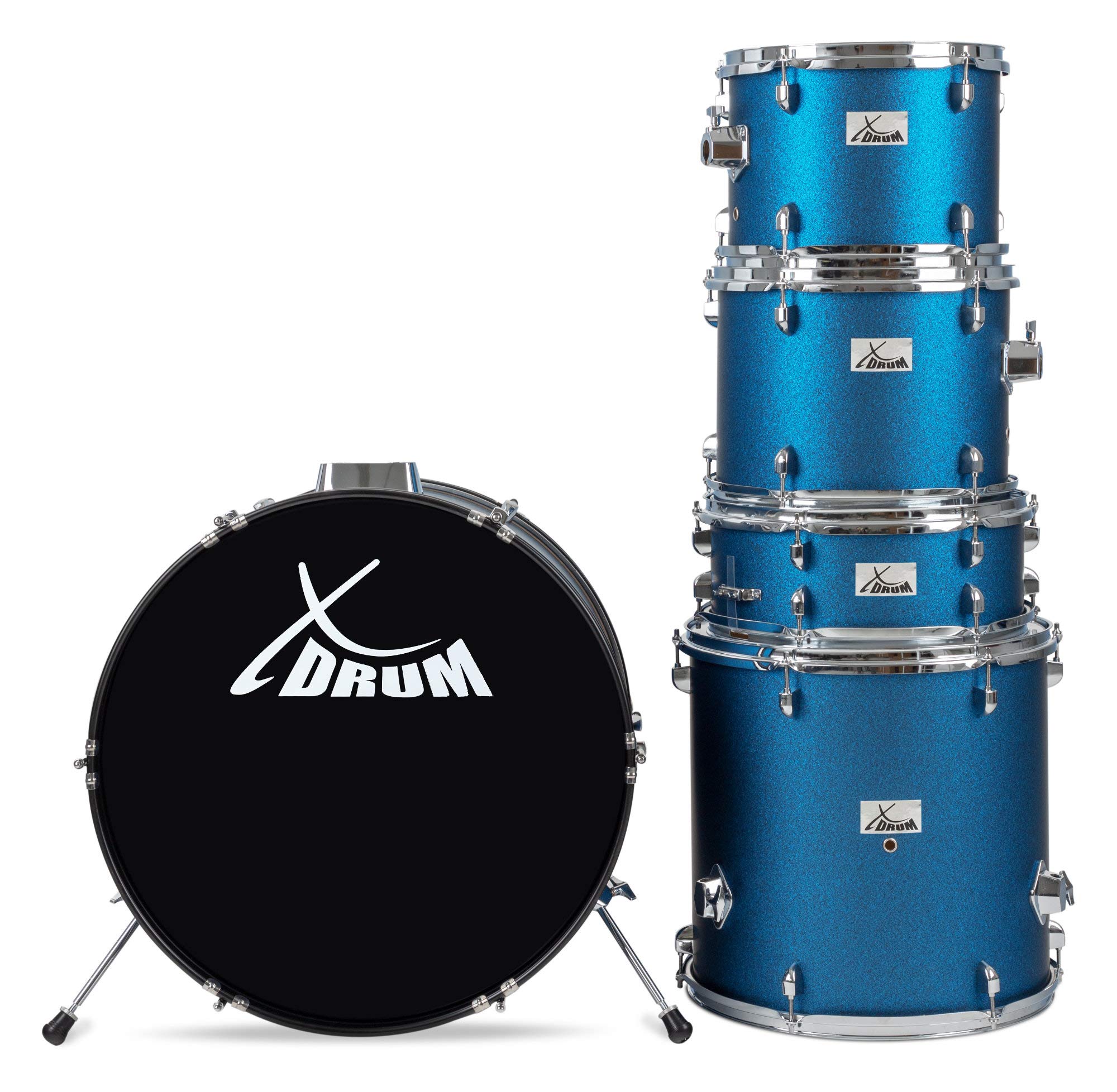 XDrum Semi 22" Standard Batterie Satin Blue Sparkle - 22" BD, 12" TT, 13" TT, 16" FT, 14" SD - incl. École - Bleu