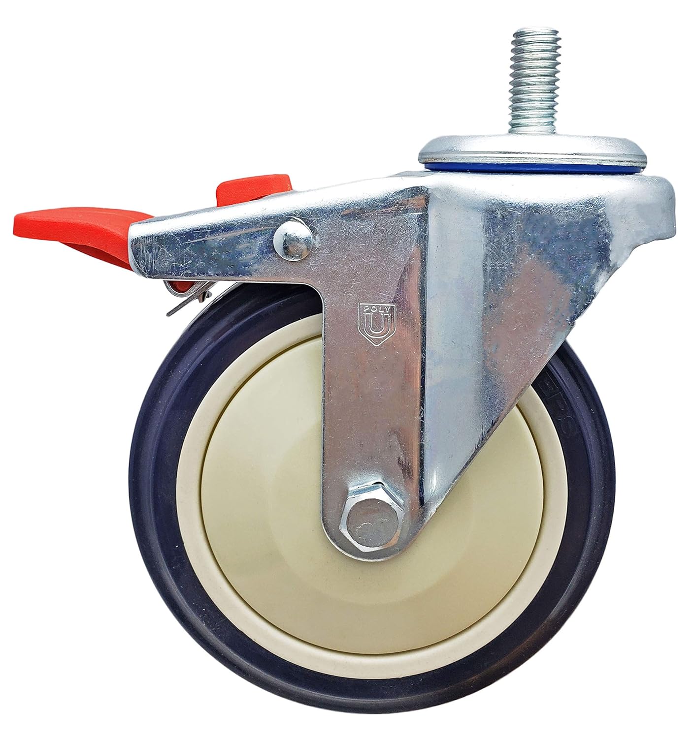 CasterHQ 5" X 1-1/4" Total Locking Swivel Stem Caster Set of 4 | 1/2"-13x 1" Threaded Stem | 350 lbs Per / 1400 Lbs Set of 4 Load Capacity