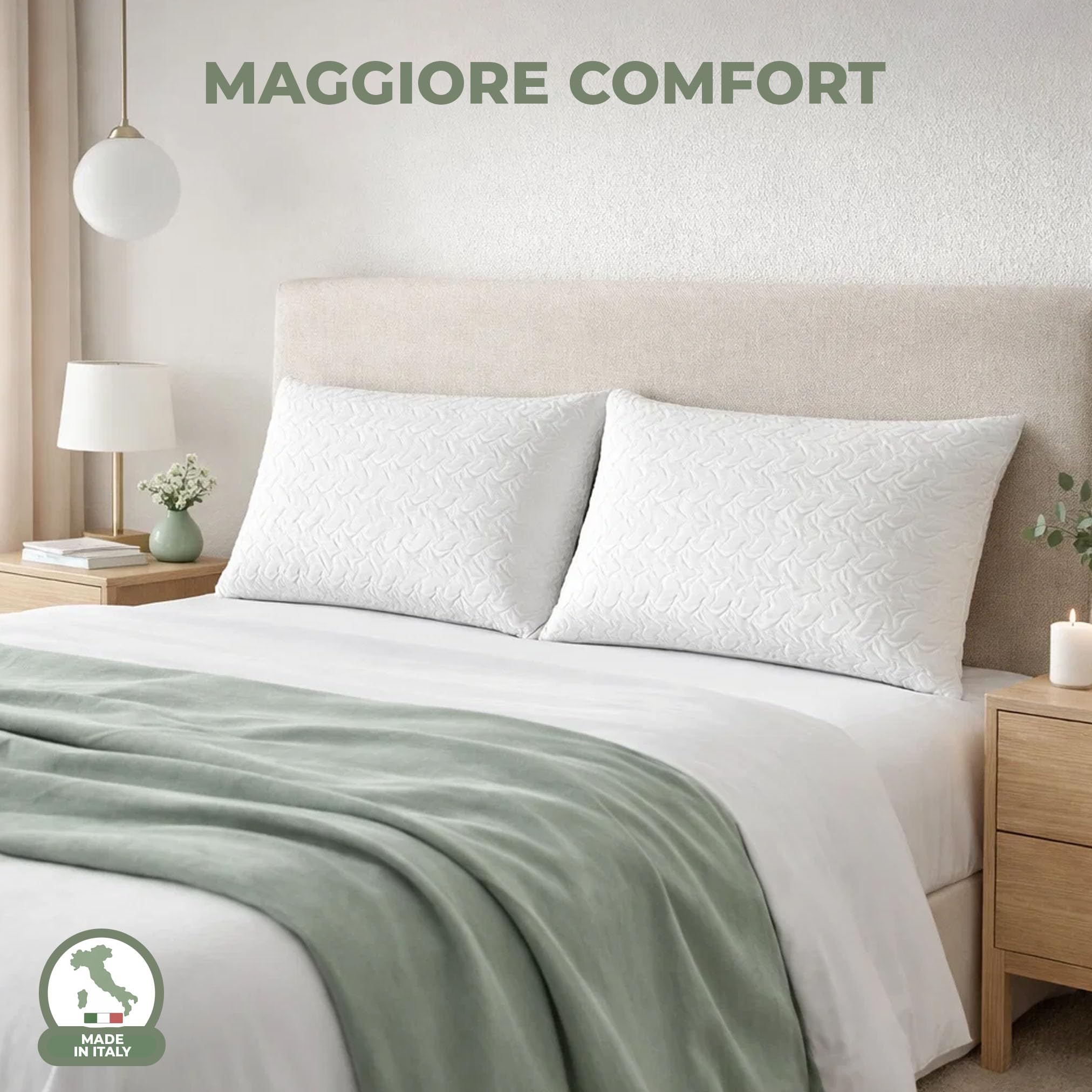 Cuscino Fiocco di Memory Foam Made in Italy- Guanciale Letto Ergonomico e Traspirante- Cuscino Cervicale per dormire- Cuscino Antiacaro e Anallergico (70x40x16)- OEKO TEX