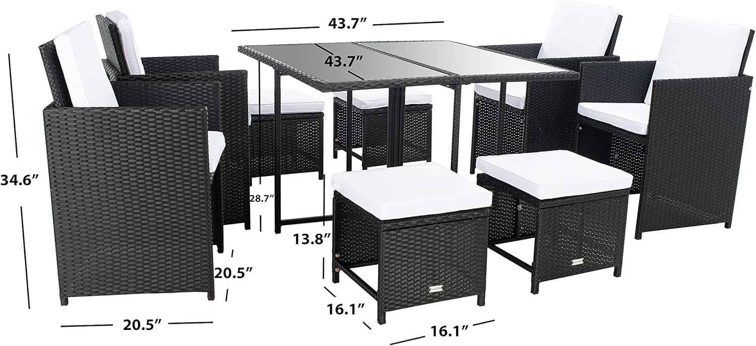 SAFAVIEH Outdoor Collection Enerson Black/White Cushion Wicker Dining Set