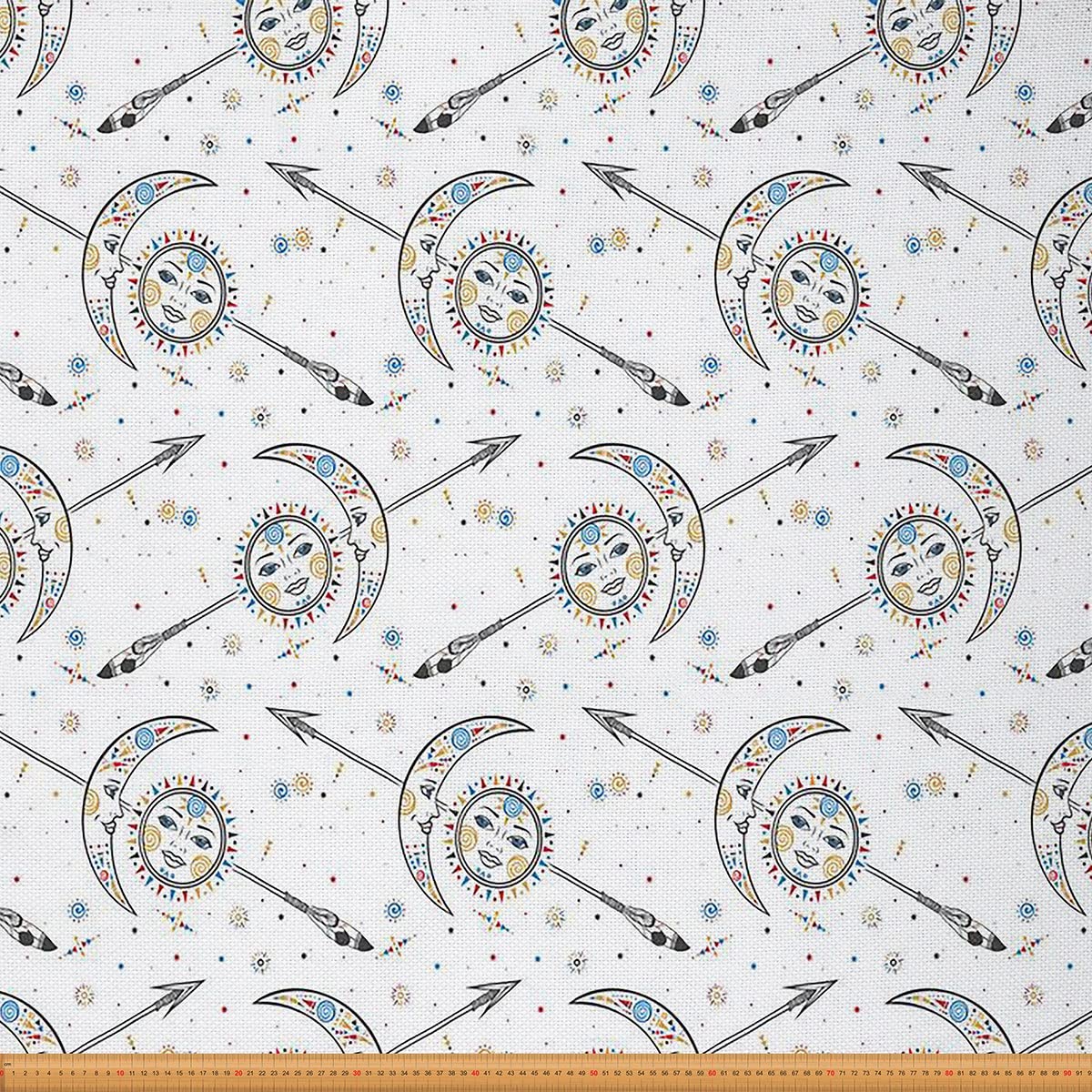 Sun Moon ReFabric, Boho Arrow Fabric by The Yard, Ethnic Exotic Tribal Feather Upholstery Fabric, Geometric Dot Decorative Fabric, DIY Art Indoor Outdoor Fabric, Blue Yellow, 1 Yard