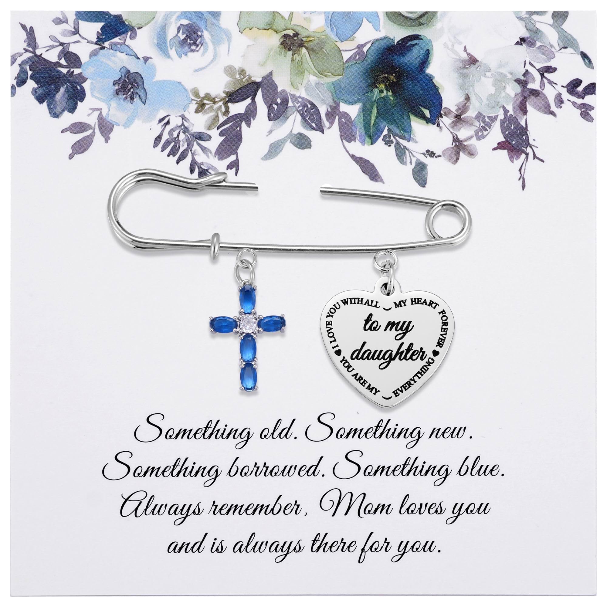 Ralukiia Something Blue Gifts for Bride, Blue Cross Bridal Bouquet Charm Pin with Pearl, Christian Wedding Keepsake, Bridal Shower Gift, Wedding Day Accessory for Daughter Bride