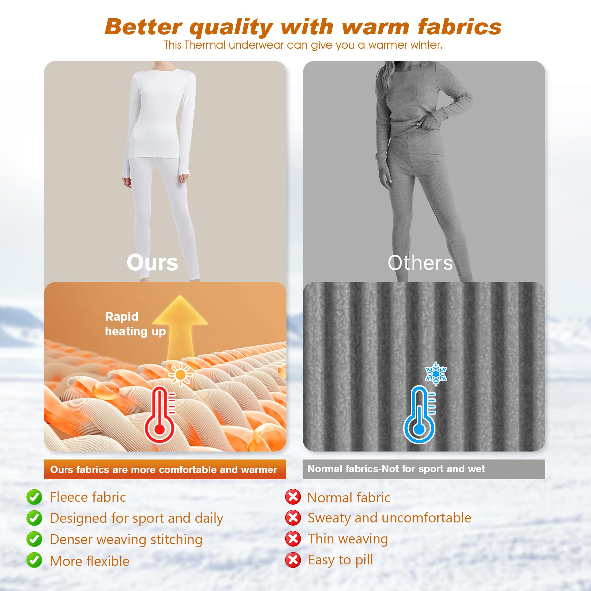 HiZiTi Intimo Termico Donna Maglia Lunga Tuta Invernale Biancheria Termici Abbigliamento Termica Completo Leggings Magliette Calze Pantaloni Termiche Completo Sci Donna Nero Bianca