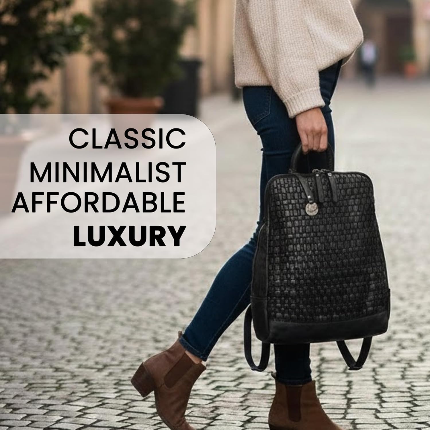 12.5 Inch Genuine Leather Backpack for Women and Men, Black Leather Backpack with Adjustable Shoulder Strap - Image 5