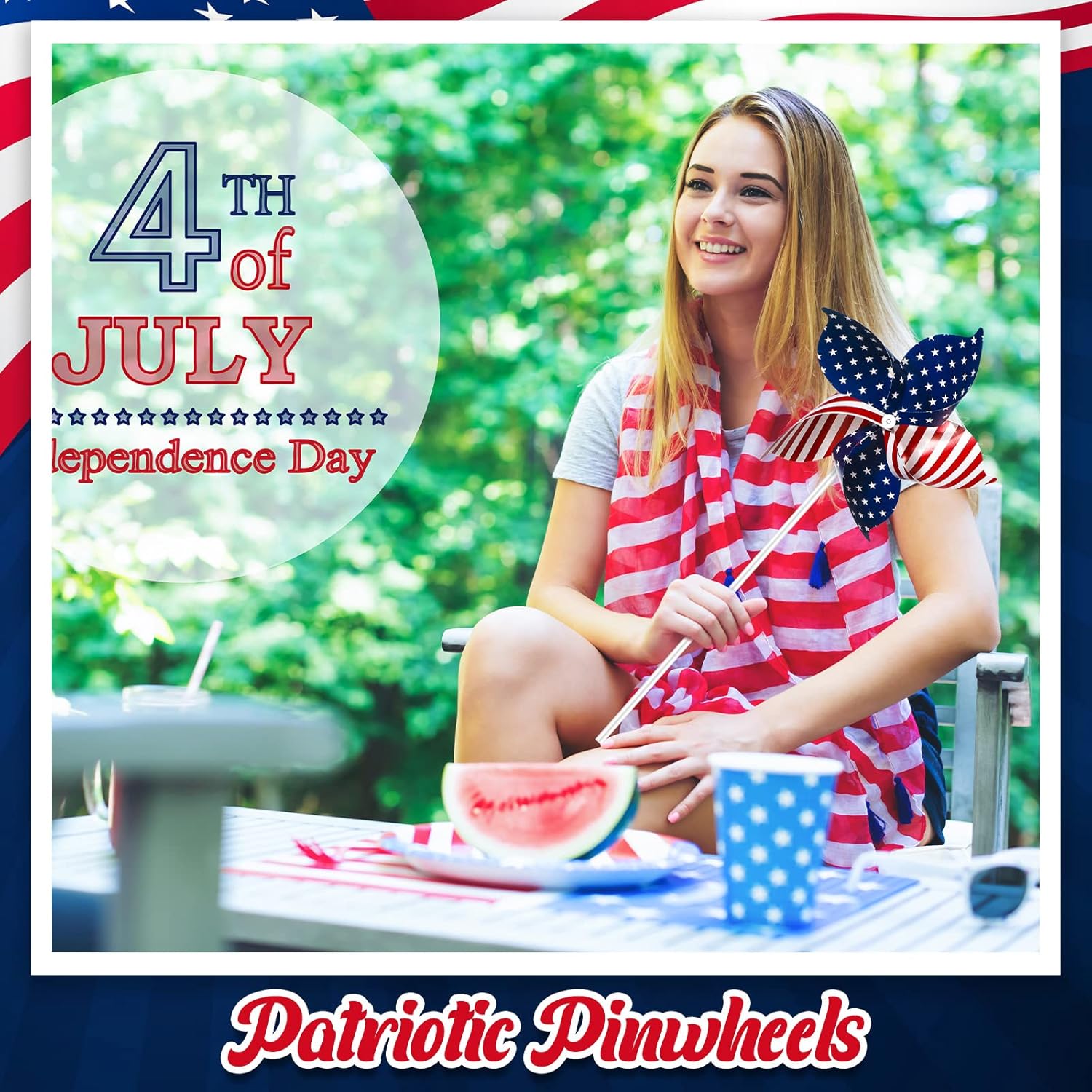 Sotiff 160 Pieces 4th of July Patriotic Pinwheels American Flag Pinwheels Red White Blue Windmills Memorial Day Independence Day Decorations Decor for Party Yard Garden Outdoor(120 Pcs)