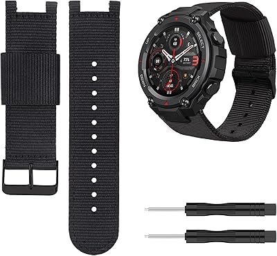 Lijinlan Bands Compatible with Amazfit T-Rex Watch, Nylon Woven Replacement Straps Wristbands Fit for Amazfit T-Rex/T-Rex Pro A1918 Smartwatch (Black-Blackclasp)