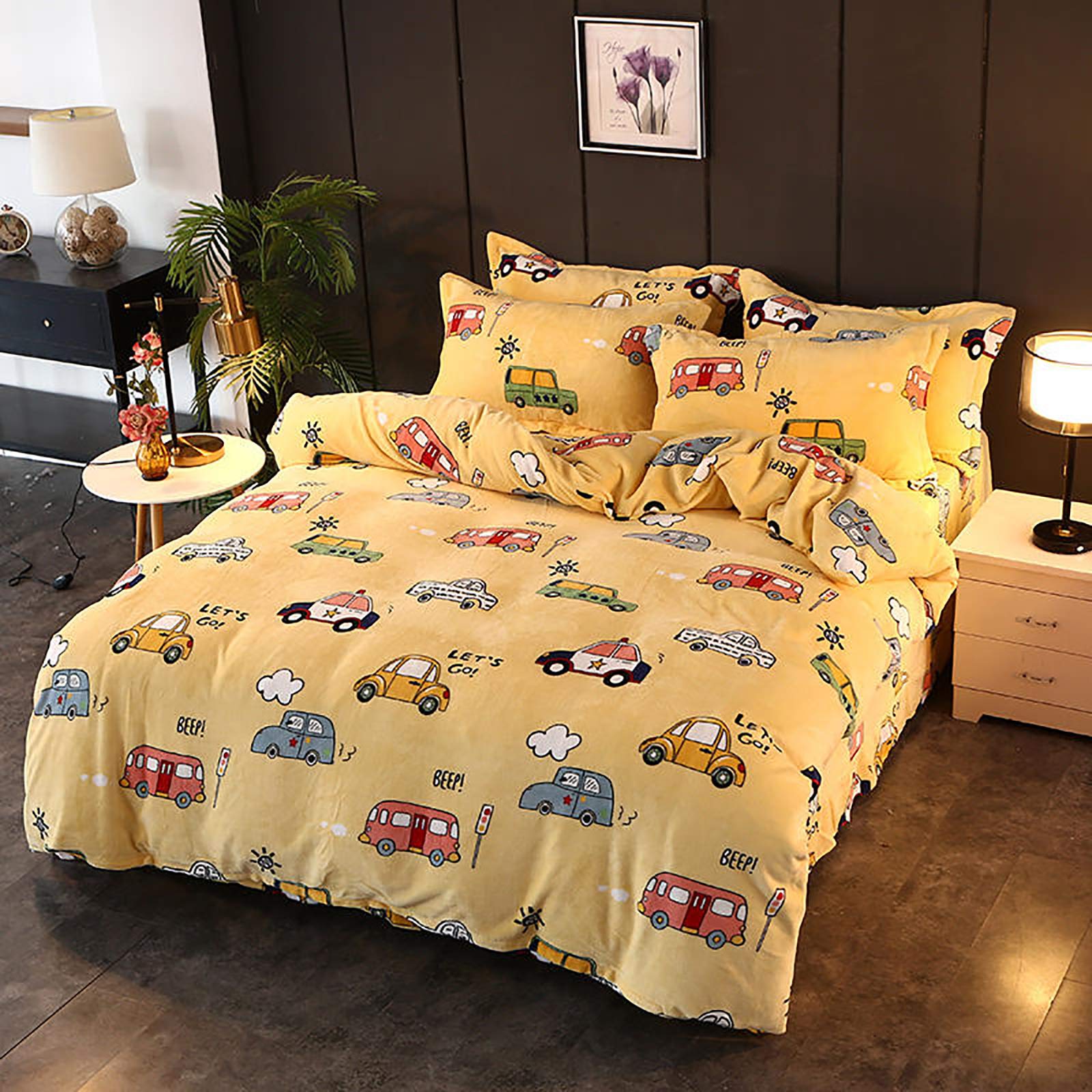 Housse de couette flanelle géométrique 220x240 cm réversible pour lit deux personnes