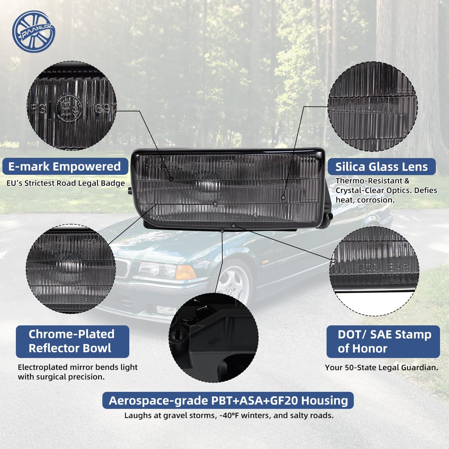 Fog Lights for BMW E36 3 Series 1992-1999 - Fits ALL 318i/323i/325i/328i & M3 Models (Coupe/Sedan/Convertible/Hatchback) | OEM #63178357389/57390 Direct Replacement (Smoke Lens)