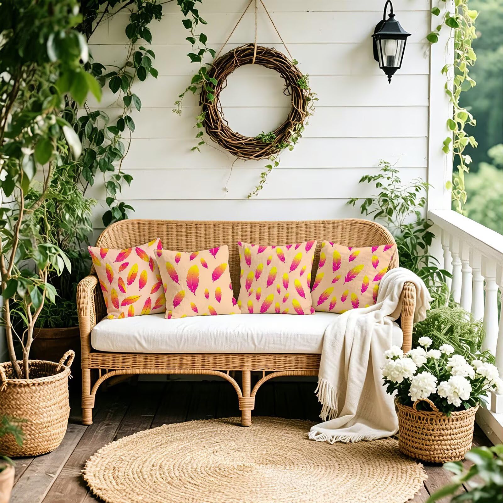 Giallo Federe Cuscini Divano 65x65cm, Cuscini da Esterno Set de 4, Cod-139 | Lin Copricuscini Decorativi Letto Arredo, per Letto, Soggiorno, Giardino, Esterno, Casa Decorazione Set di 4 Piuma