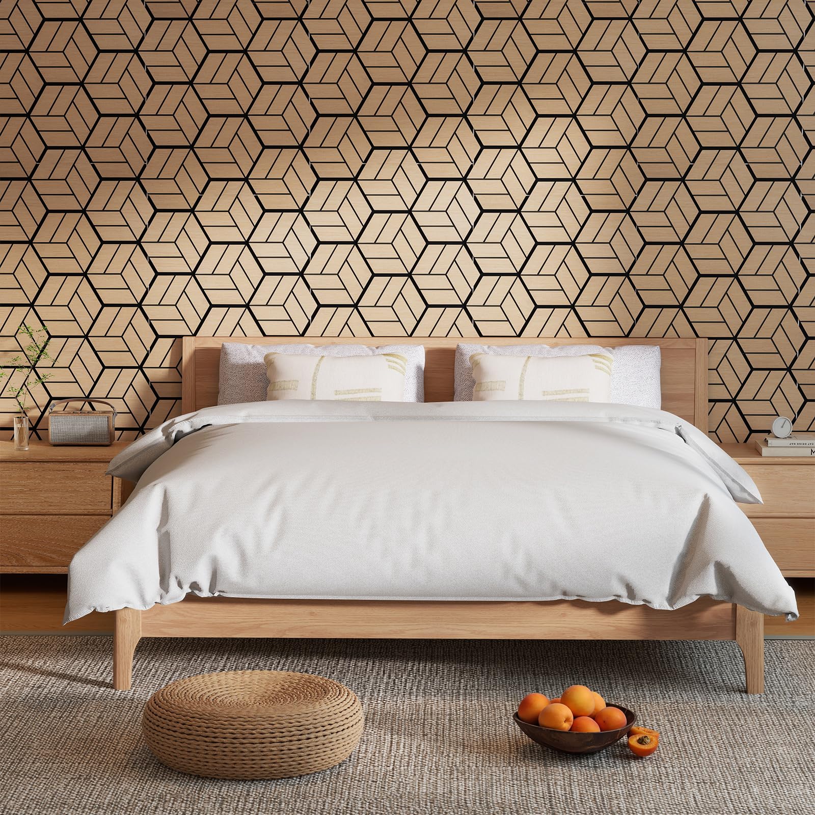 COSTWAY Set di 4 Pannelli Fonoassorbente, Pannelli Acustici per Pareti, 81x 66 cm, 9 Tavoletta Esagonali in Legno, per Riduzione del Rumore, Decorazione Interna, 2,1 m²