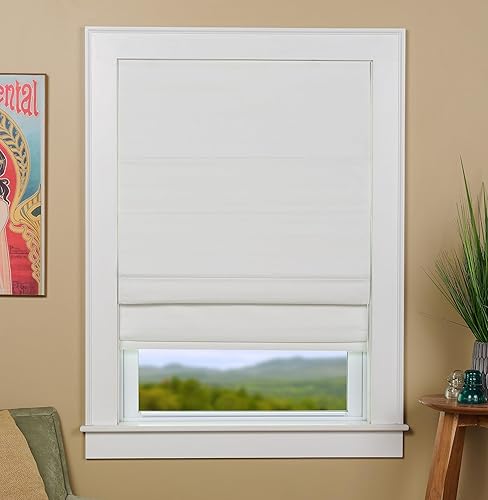 Persiana romana opaca sin cordón, de mezcla de lino, tamaño 29 pulgadas de ancho x 63 pulgadas de largo, color marfil, oscurecimiento de la