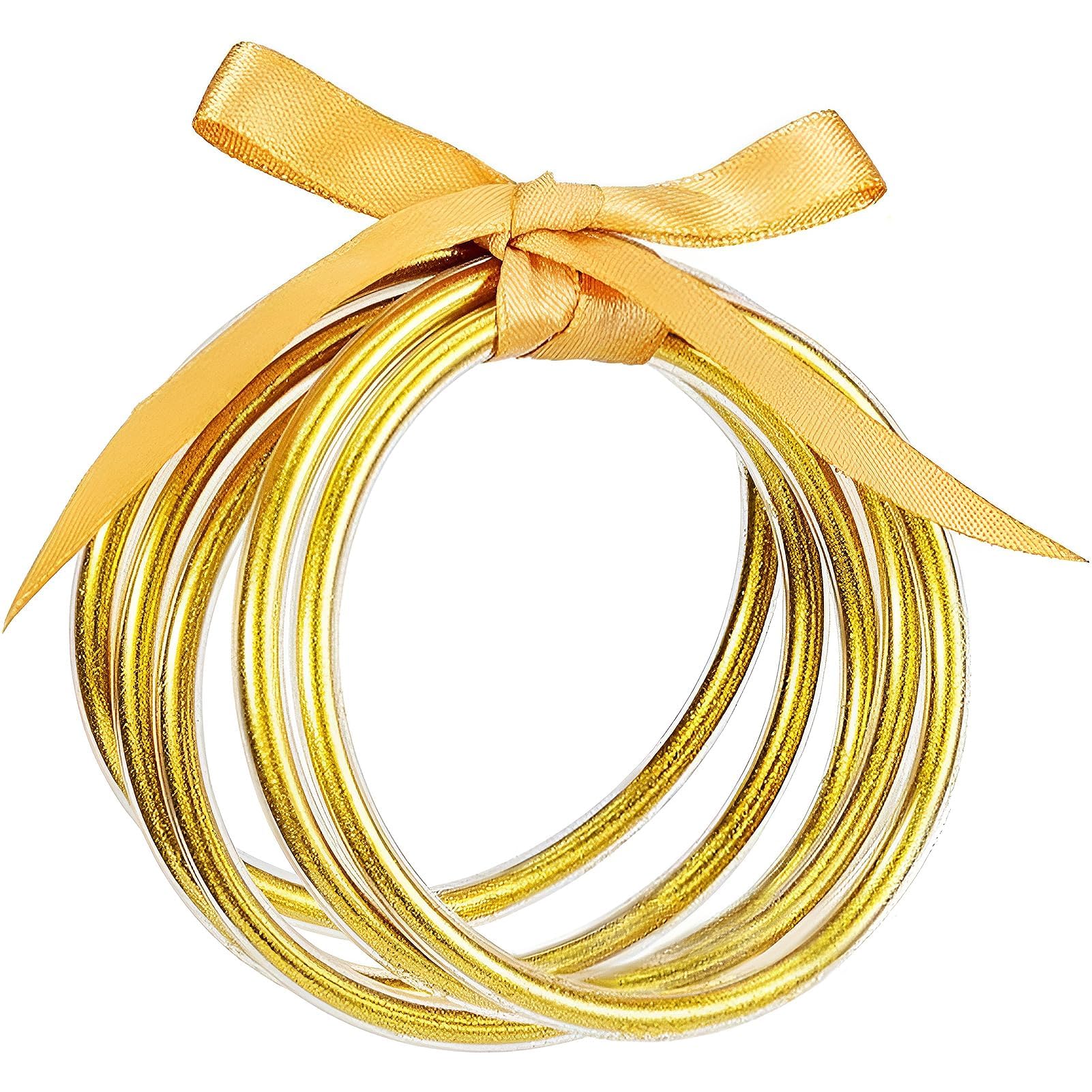 Alphatool Glitter Jelly Gold Bangles Bracelets for Women - Gold Soft Silicone Sparkling Ladies Fashion Stackable Jewelry Gift