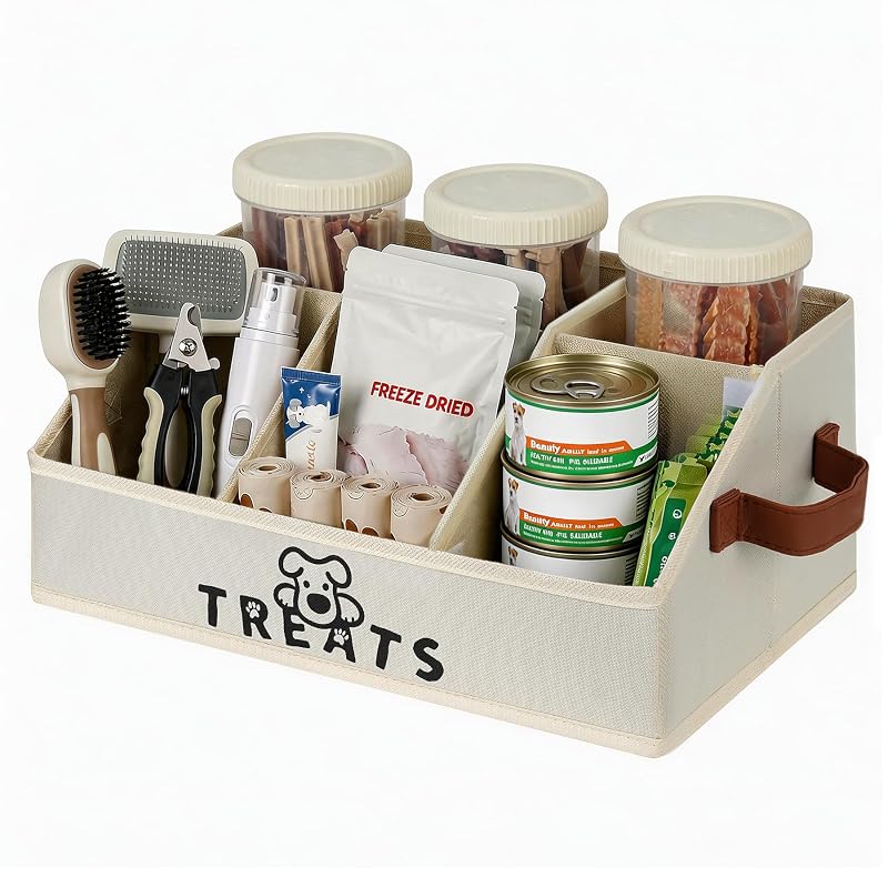 Organizador de Petiscos para Cães com 3 Potes Herméticos de 1.500 mL Hbazzor Bege