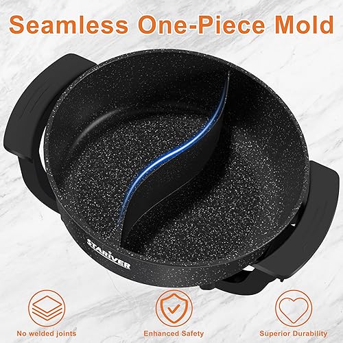 Miniatura 7 de Stariver Olla eléctrica de 6 litros con divisor - Fondue de doble sabor y olla Shabu Shabu, 1360 W con control de 5 temperaturas, antiadherente y