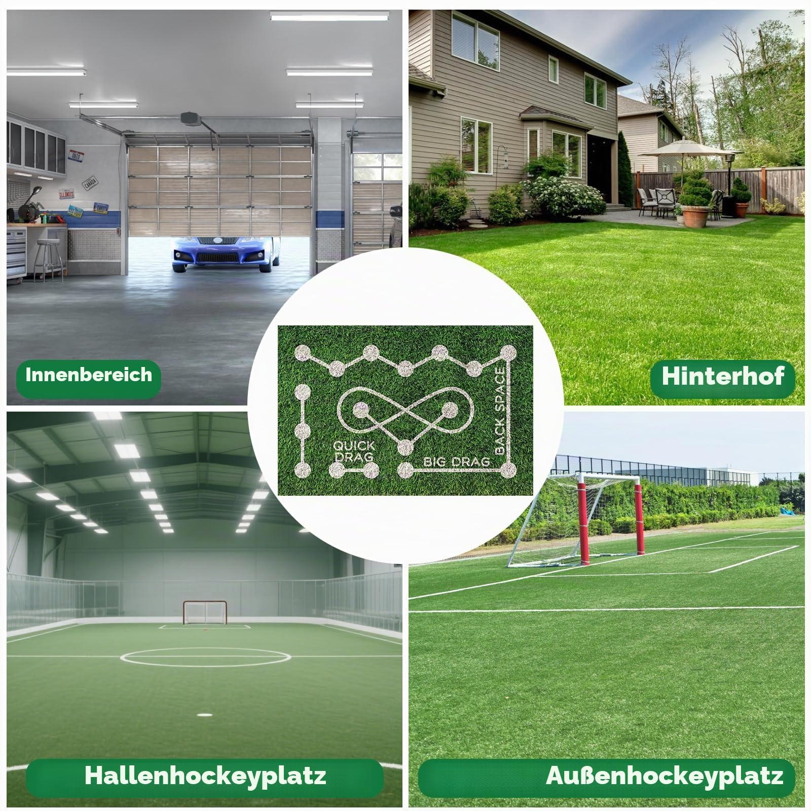 Feldhockey-Trainingsmatte – 1,5 m × 90 cm Kunstrasen-Pad | Stickhandling Zonen & realistischer Rasen für Heimübungen für Hockey-Enthusiasten