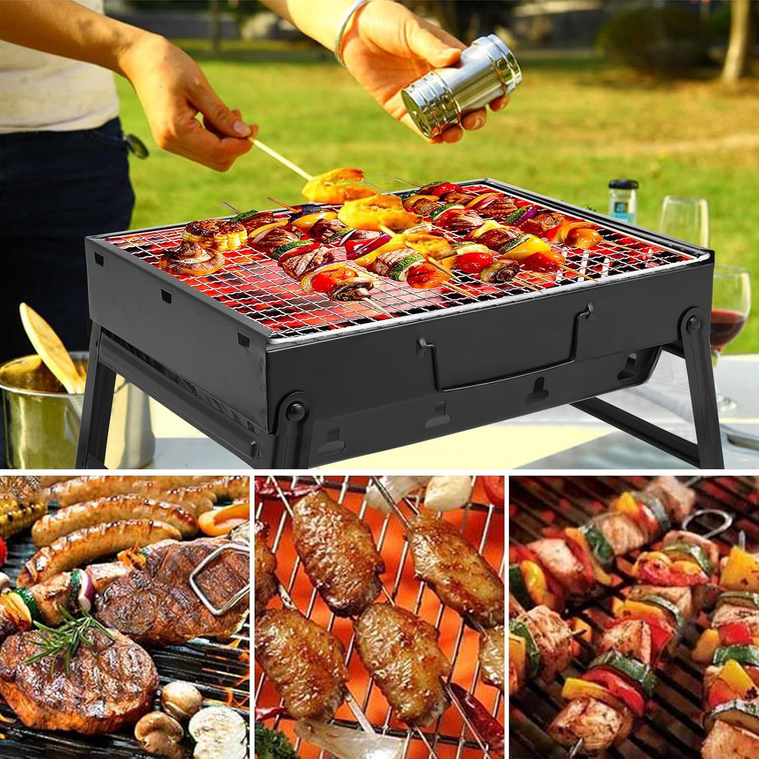 Barbecue au charbon de bois portable et pliable pour bureau, plateau de table, barbecue d'extérieur – Barbecue de pique-nique, barbecue de camping, barbecue de voyage, mini barbecue pliable (35 x 26 x