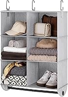 Vista 1 de StorageWorks Organizador de armario colgante con barra de metal, organizadores de armario de 6 secciones y almacenamiento, estantes colgantes blanco