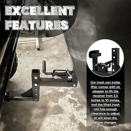 Miniatura 2 de Enganche de transporte de basura ajustable con adaptador, transportador de cubo de basura con receptor de enganche de 2 pulgadas, se adapta a la