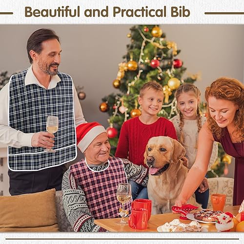 Miniatura 6 de Toulite 3 baberos para adultos para comer, baberos extra grandes para adultos para hombres mayores, babero impermeable para adultos con recogedor de