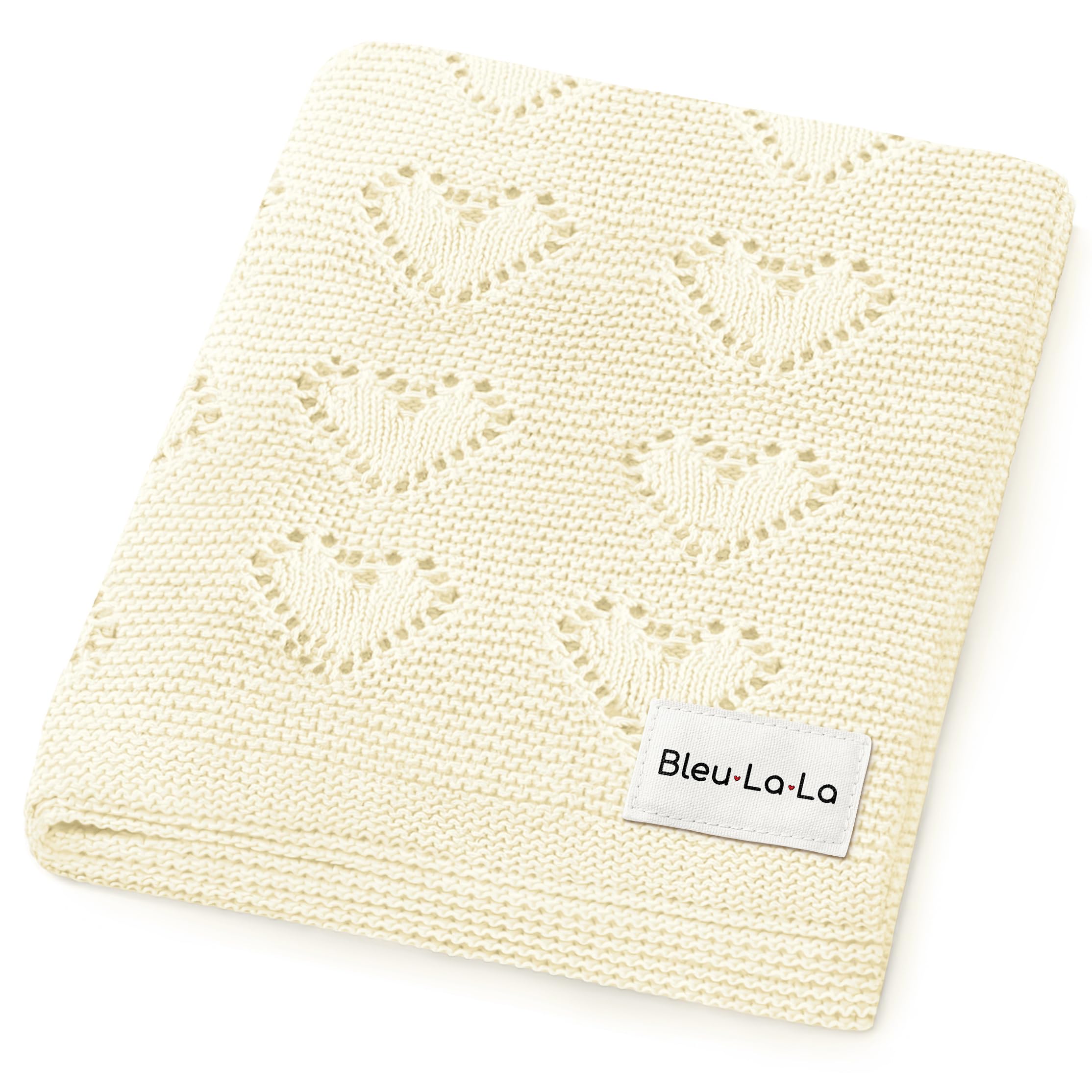 Bleu La La Baby Blanket for Girls and Boys 100% Cotton Knit Swaddling Baby Blanket - Soft Warm Cozy Swaddle Receiving Cuddle Stroller Crib Blanket for Newborns, Infants Toddler (Ivory)