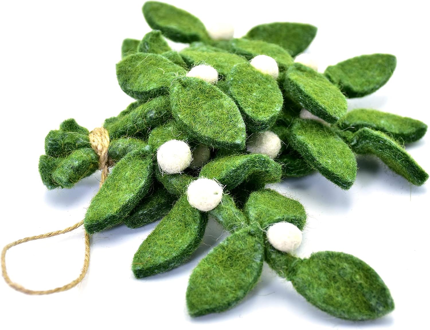 DeKulture Handmade Premium Wool Felt Mistletoe Dark Green Eco Friendly Needle Felted Christmas Xmas Tree Decoration Stuffed Ornament for Home Office Party Holiday Décor, 5x5x6 (LWH) Inches