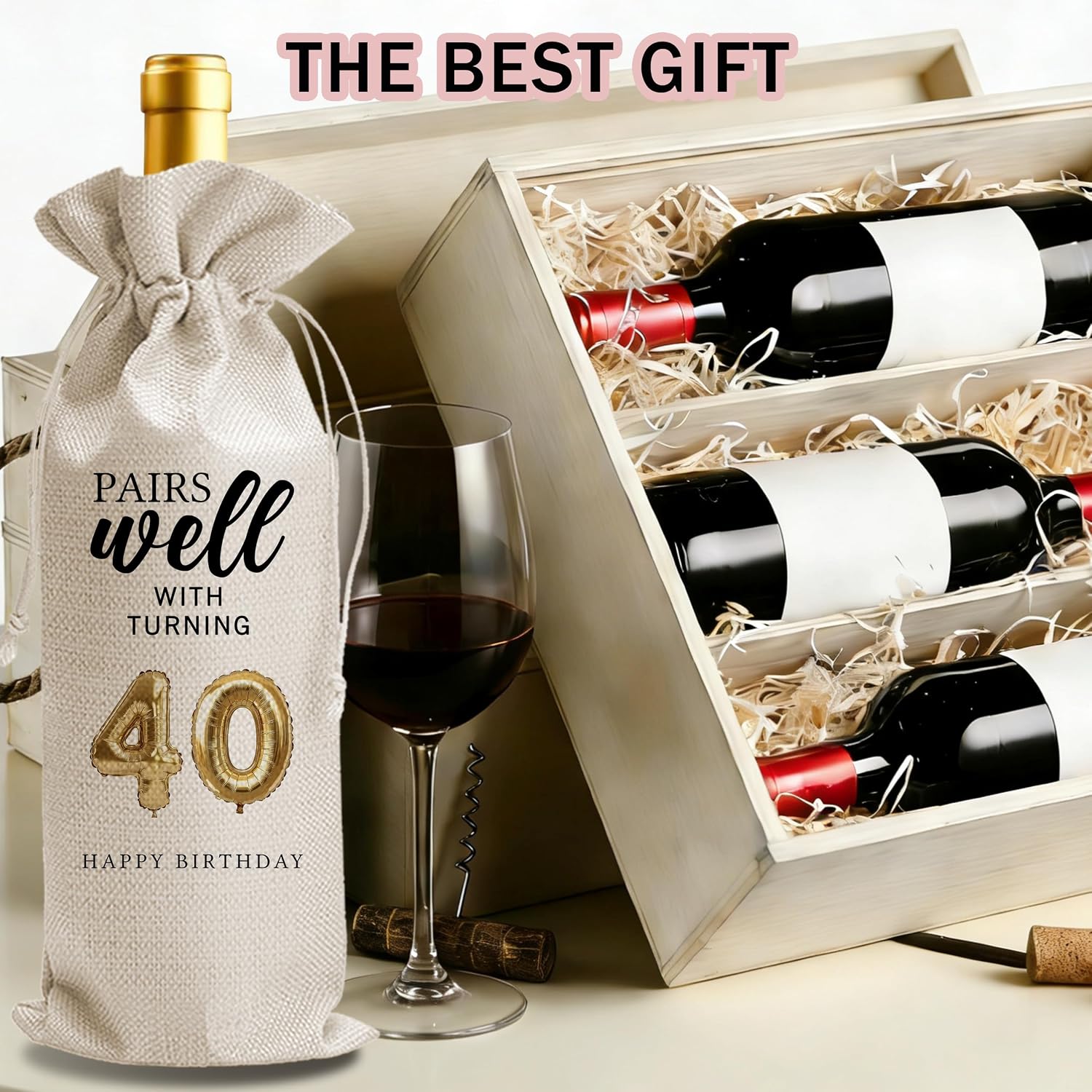 40th Birthday Wine Gifts Bag for Woman Men Happy Birthday Wine Bottle Gift Bags with Drawstring Thank You Card Happy Anniversary 40th Party Supplies Decorations for Coworker Friends Family - A27 image 3