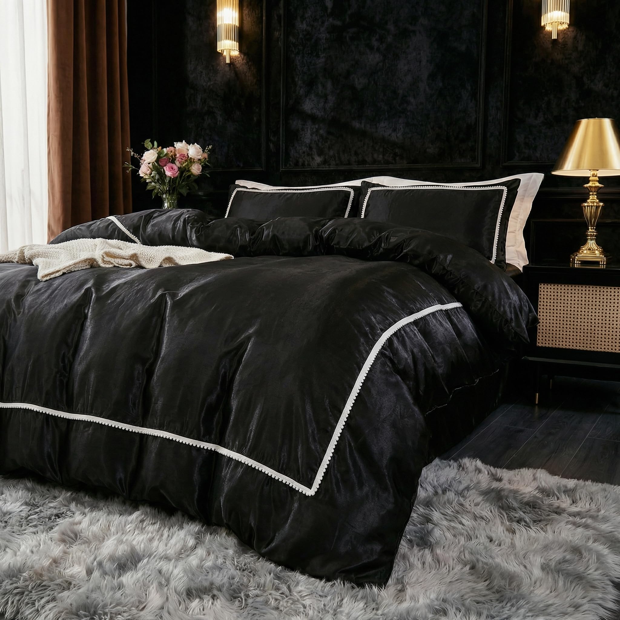 Housse de couette en satin de soie Herside lit king size blanc luxe