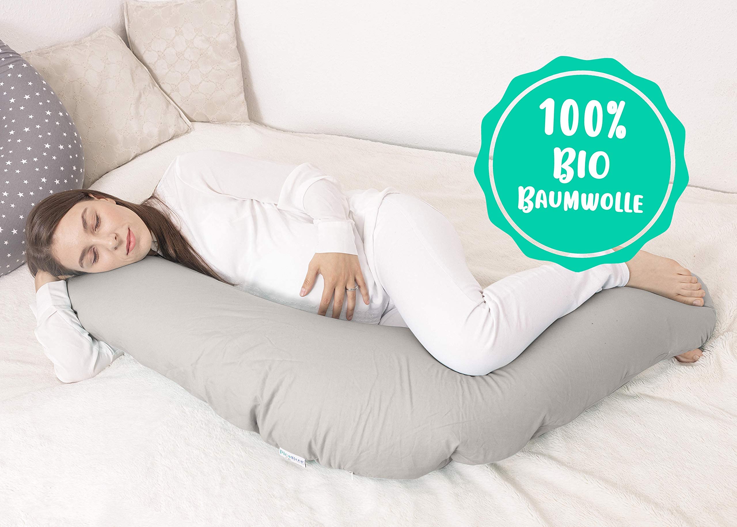 pic Bear Ersatzbezug Stillkissen 190 cm | 100% Bio-Baumwolle | GOTS-Stoff atmungsaktiv & antiallergisch | Moderne Designs (Seladongrün, 190x40 cm | GOTS-Stoff)
