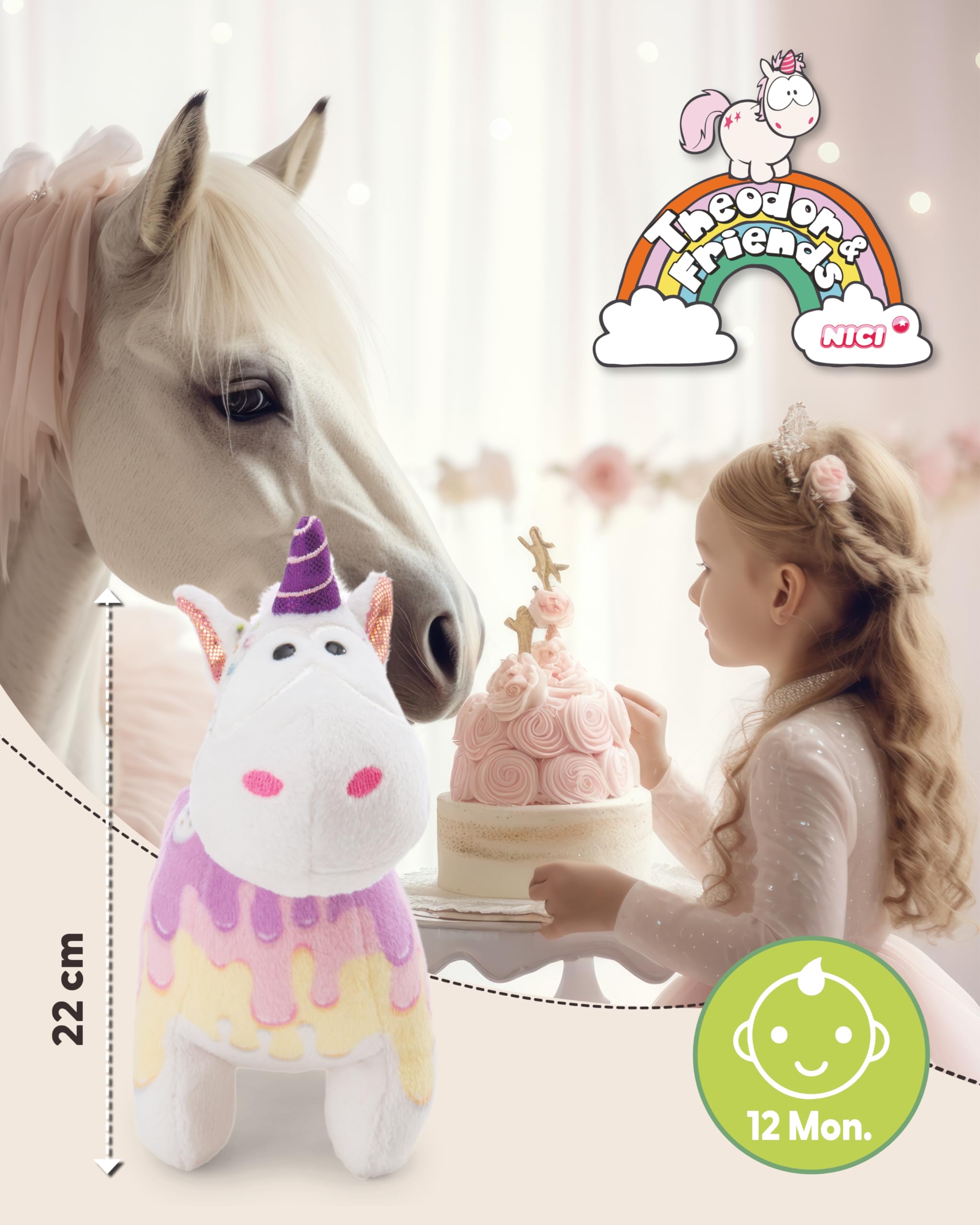 NICI Kuscheltier Einhorn Sweety Rainbow 22cm - Weiss - Weiches Plüschtier – niedliches Stofftier zum Kuscheln & Spielen – tolle Geschenkidee für Kinder & Erwachsene - 61906