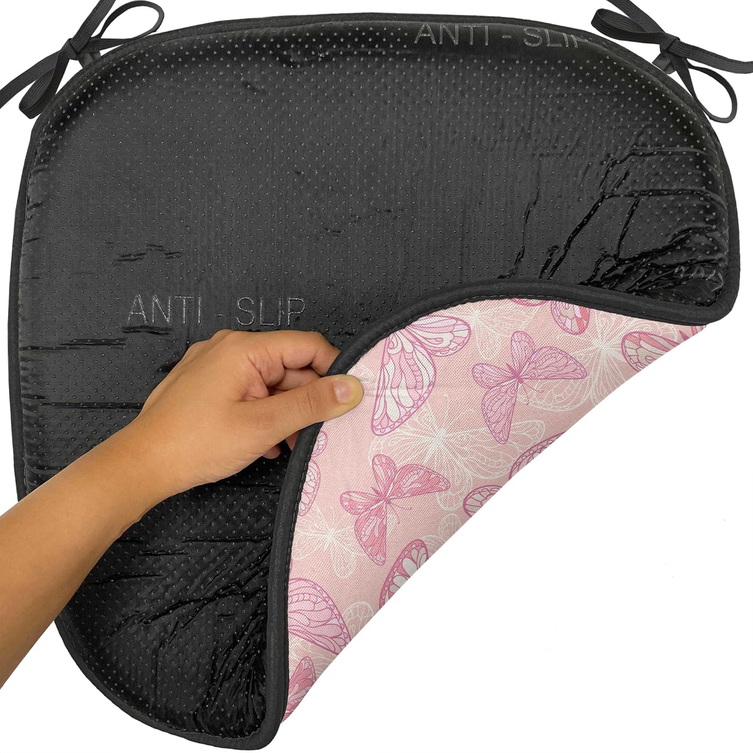 Ambesonne Pale Pink Chair Seating Cushion Set of 6, Butterflies Ornate Wings Feminine Romantic Theme Art, Anti-Slip Seat Padding for Kitchen & Patio, 16"x16", White Peach and Pink