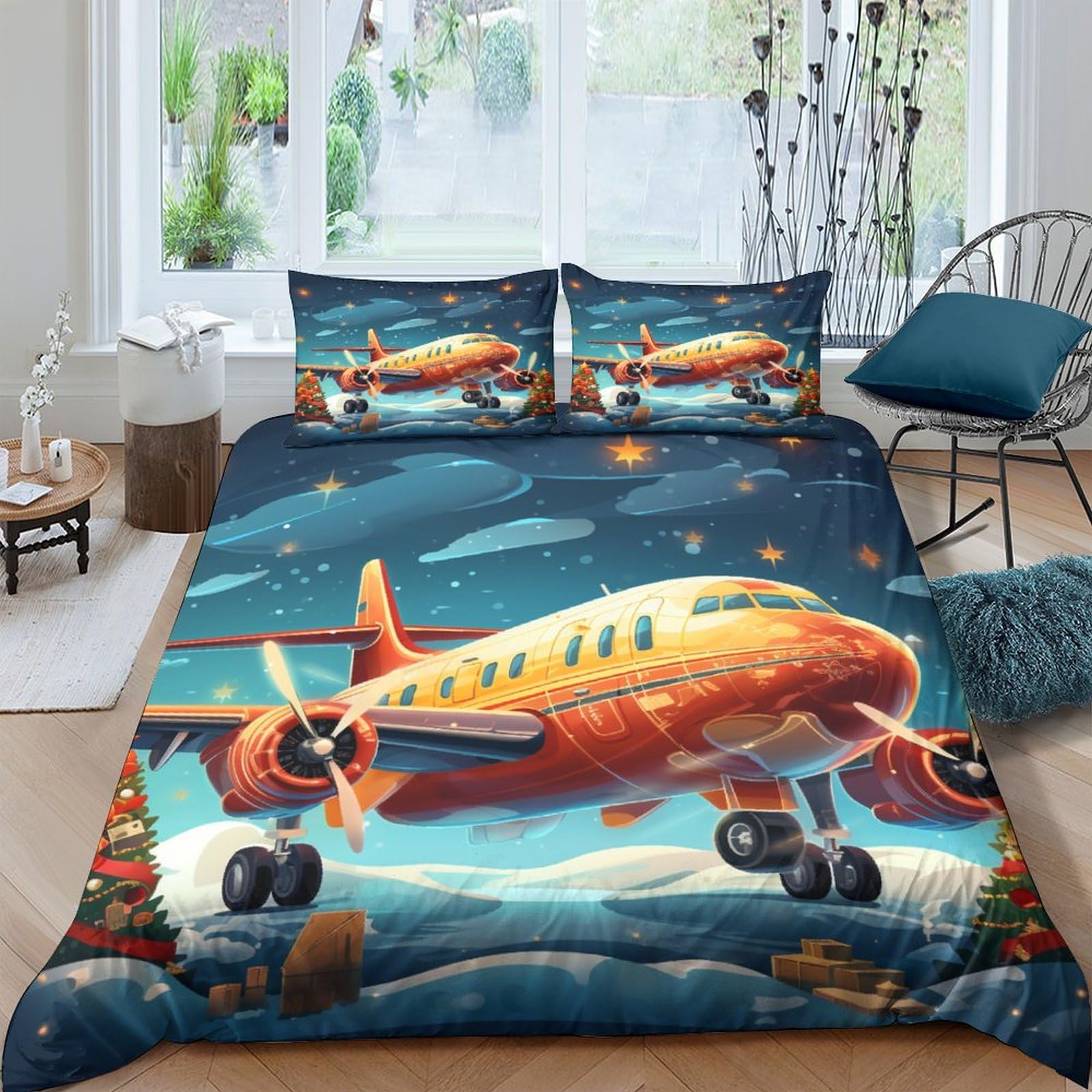 Parure de lit Noël aéronautique élégante pour chambre d'hiver douillette
