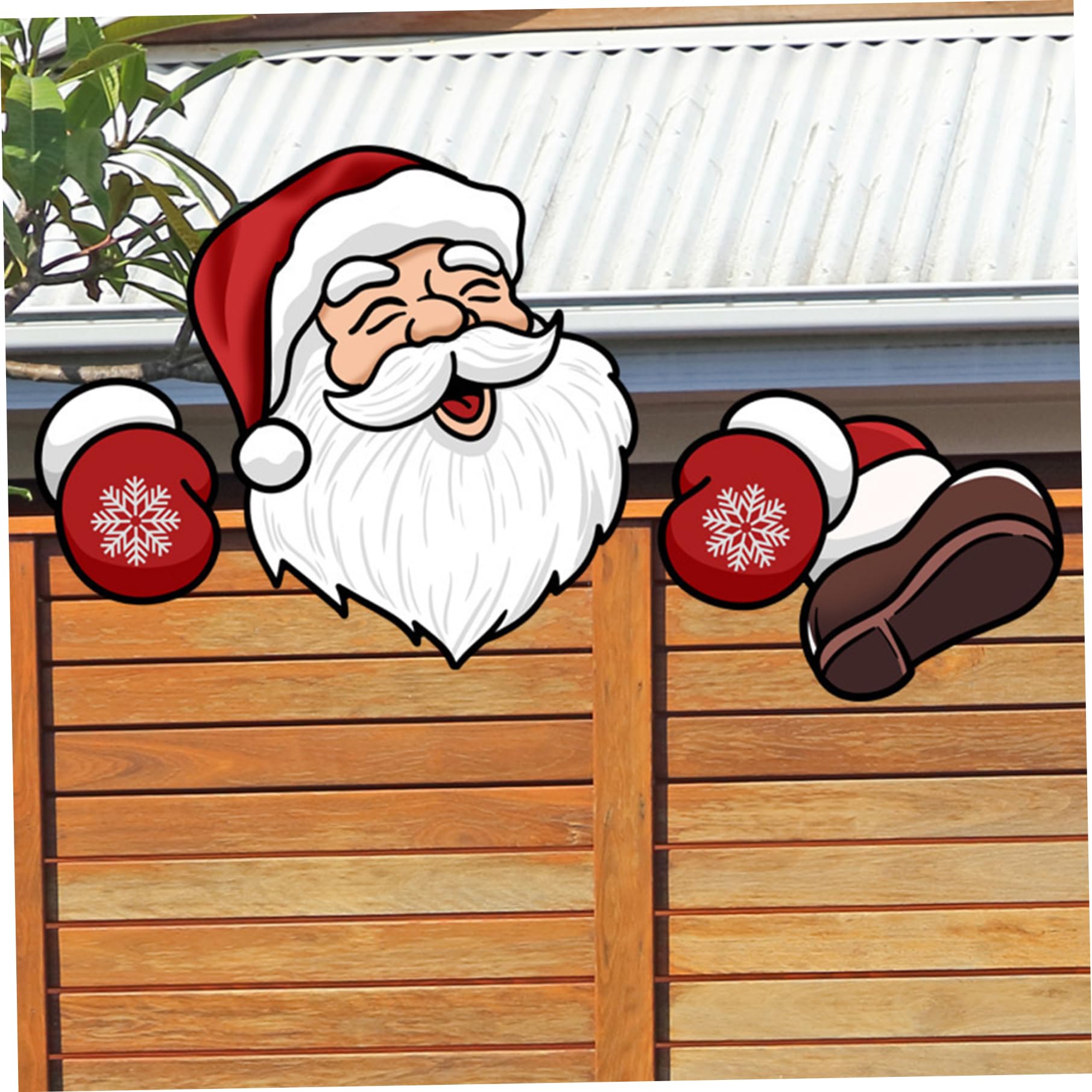 Ferricult Santa Christmas Fence Peeker, Head & Gloves Garden Signs, Cute Christmas Decorations Outdoor, Fence Ornaments For Holiday Xmas Garden Courtyard Wall Decor, Xmas Decor