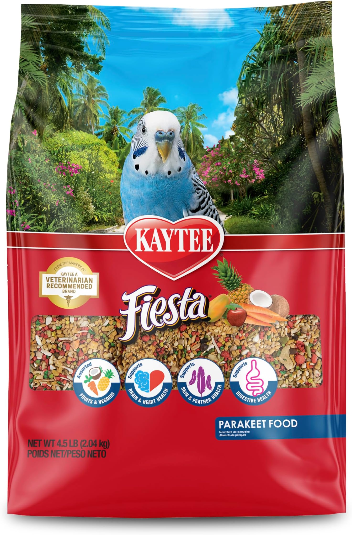 Kaytee Fiesta Parakeet Food, Nutritious and Fun Blend, Supports Skin, Feather, Digestion, Brain and Heart Health, 4.5 pounds