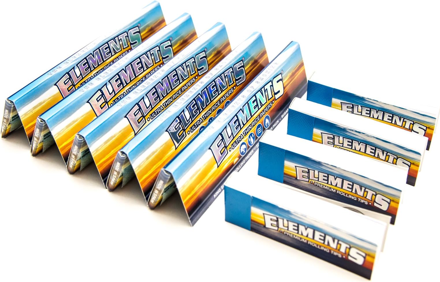 [5 Packs] Elements King Size Slim Rolling Papers with [4 Booklets] of Elements Rolling Tips