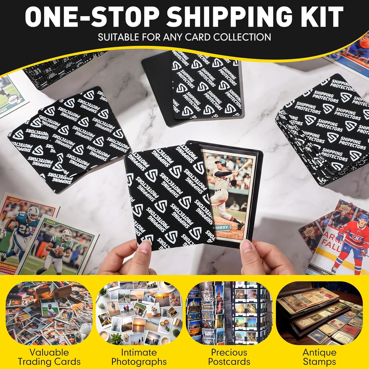 300 Pcs Trading Card Shipping Protector Bulk 3.5 x 4.5 Inch Black Card Shipping Supplies Baseball Plastic Inserts Mailer for Mailing Sports Team Bags Sleeves